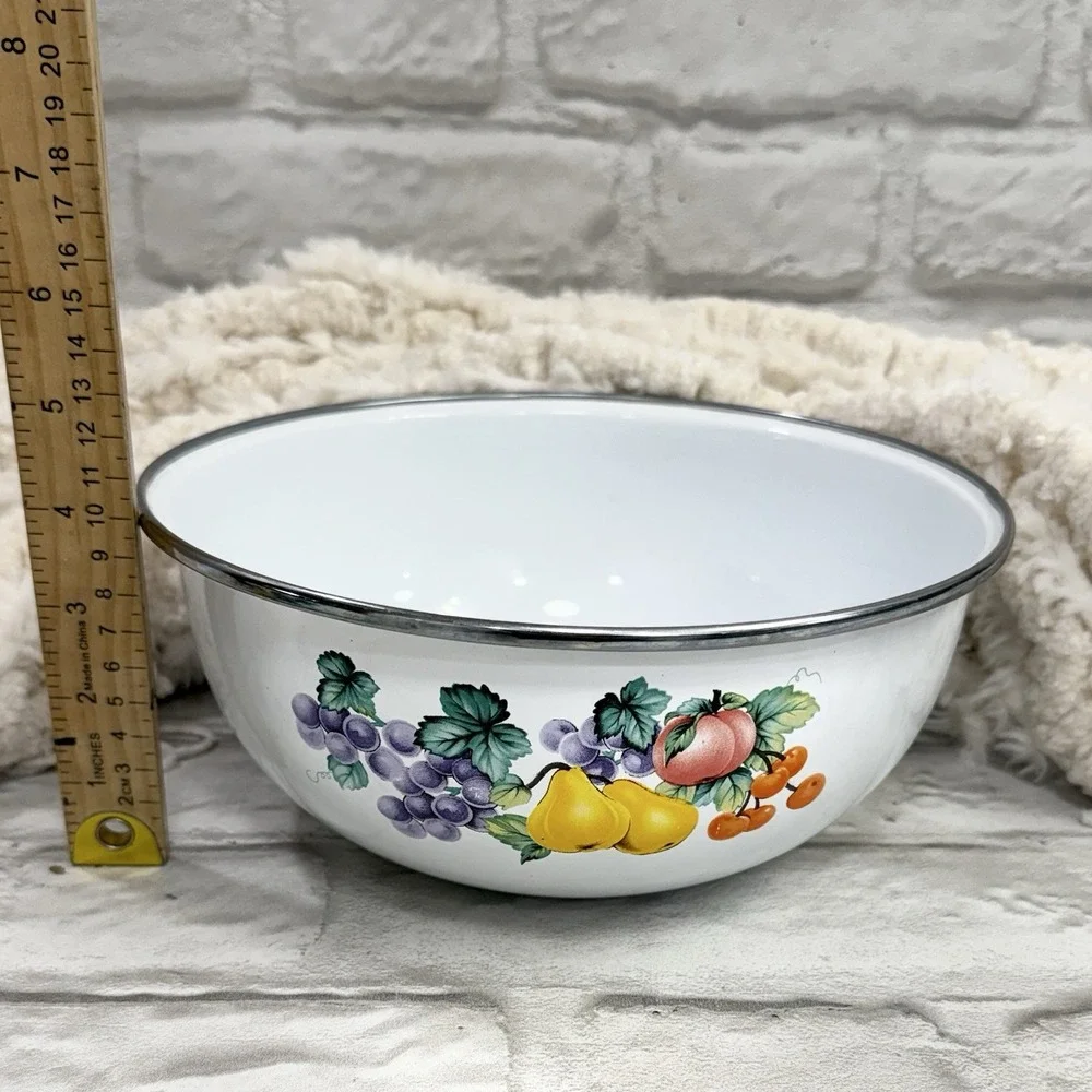Vtg GMI Garden Harvest Fruit Enamelware Nesting Bowls Set Of 3 Country Farmhouse
